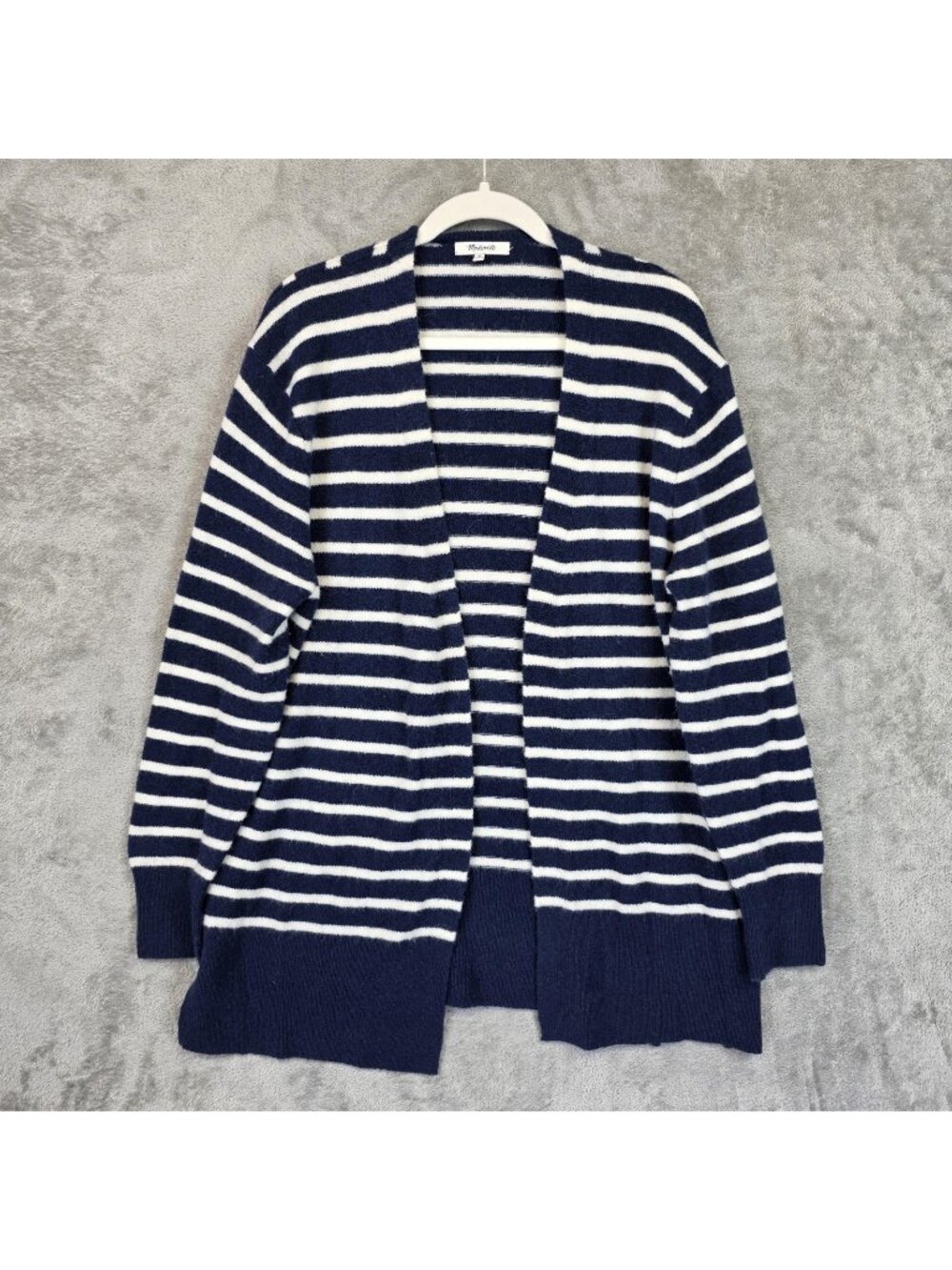 Madewell Cardigan Sweater Womens Medium Navy Stripe Open Front Wool Alpaca Knit